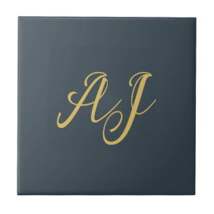 Carreau Couleur Or Charbon Monogramme Initial Professionne