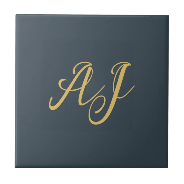 Carreau Couleur Or Charbon Monogramme Initial Professionne (Devant)
