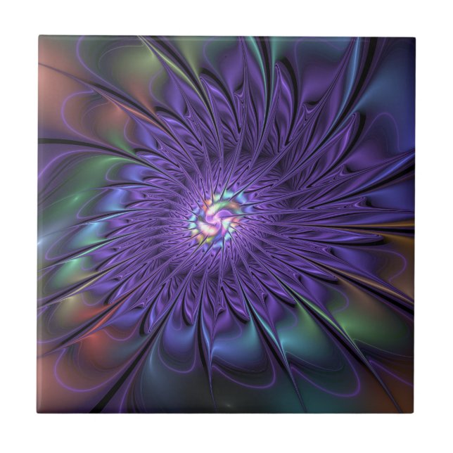 Carreau Couleur tendance moderne abstraite fleur fractale (Devant)