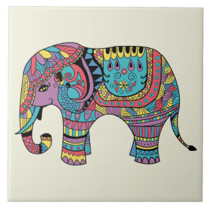 Carreau Couleur vive Mandala Elephant