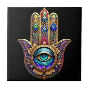 Carreau Couleurs de Paon Doré Hamsa Vert Saphir Troisième