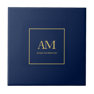 Carreau Couleurs d'or bleu Monogramme Lettres initiales No