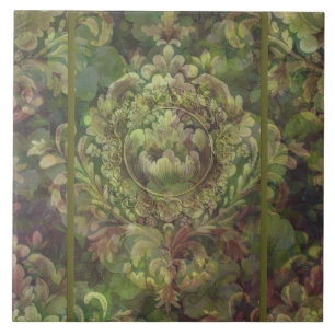 Carreau Couleurs mélangées de damas vert fleuri