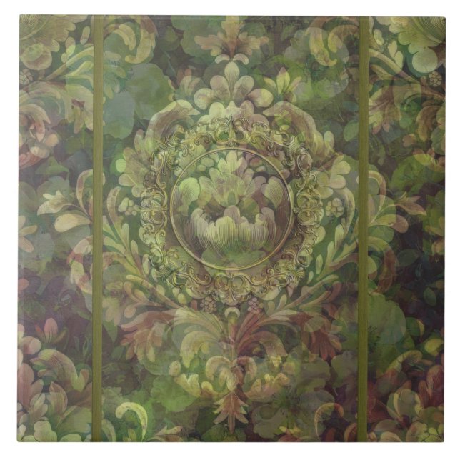 Carreau Couleurs mélangées de damas vert fleuri (Devant)