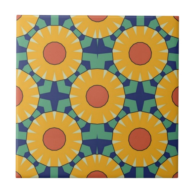 Carreau Couleurs Motifs géométriques d'orange sur vert et  (Devant)