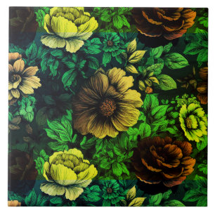 Carreau Couleurs uniques Vintage imprimé floral