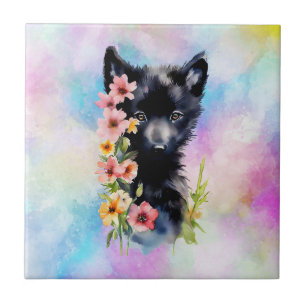 Carreau Coupe d'aquarelle Black Baby Wolf
