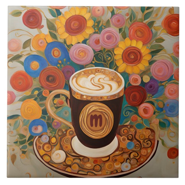 Carreau Coupe de café monogramme floral gras Boho (Devant)
