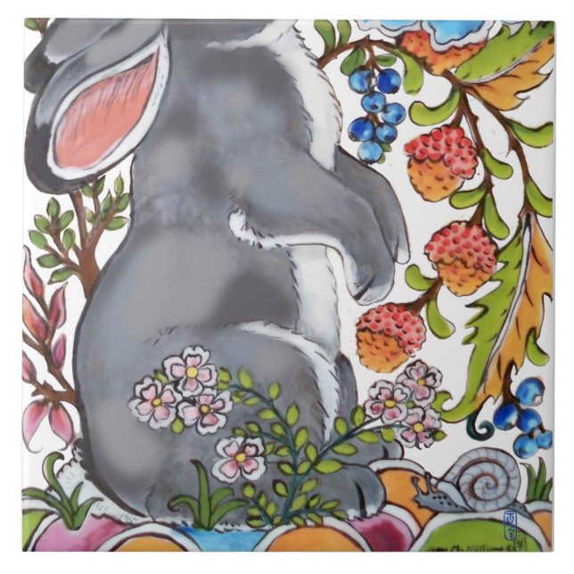 Carreau Coupe Rabbit Mural Floral Blanc Bkgrd Bas Demi (Devant)