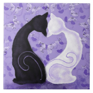 Carreau Couple Chats Pourpre Carrelage en céramique - Beau