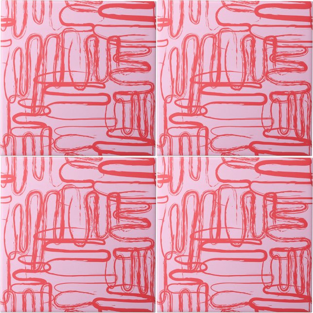 Carreau Courbe Rose Gribouillis Abstrait Moderne (Pink Curve Wavy Squiggle Abstract Modern Ceramic Tile)