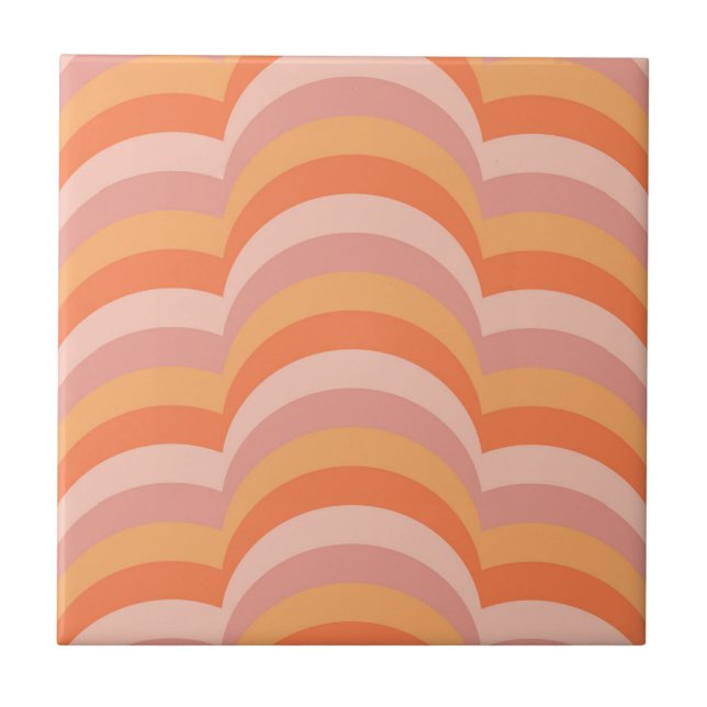 Carreau Courbes de style rétro rose et orange motif (Devant)