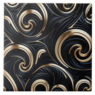 Carreau Courbes organiques - Noir et or abstrait