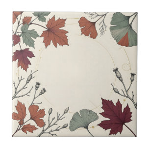 Carreau Couronne de feuilles botaniques d'automne cadre de