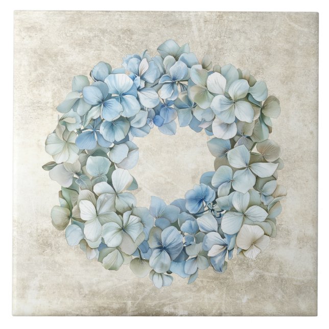 Carreau Couronne de fleurs d'hortensia bleu aquarelle rust (Devant)