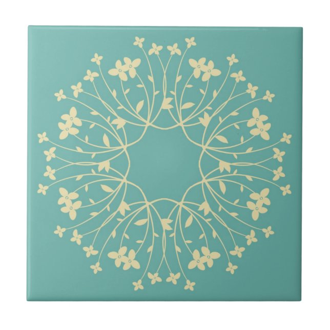 Carreau Couronne de fleurs élégante sarcelle et beige (Devant)
