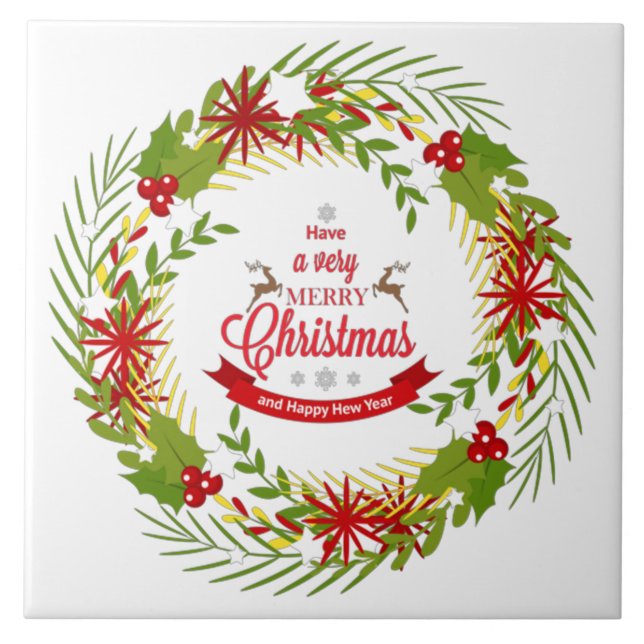 Carreau Couronne de Noël avec du gui (Devant)
