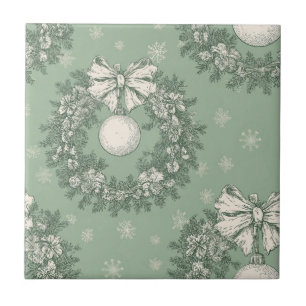 Carreau Couronne de Noël en toile verte vintage (1)