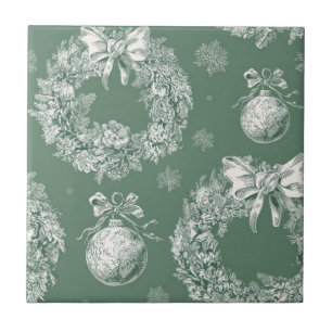 Carreau Couronne de Noël en toile verte vintage (2)