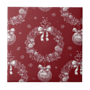 Carreau Couronne de Noël Toile sur fond rouge foncé