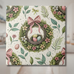 Carreau Couronne de Pâques en buis avec ruban rose et œuf