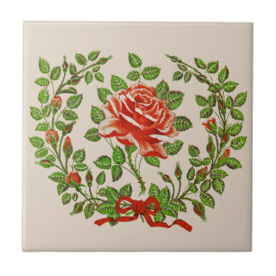 Carreau Couronne de roses rouges vintage Art floral de sal