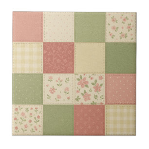 Carreau Courtepoint patchwork rose et vert Maison de campa