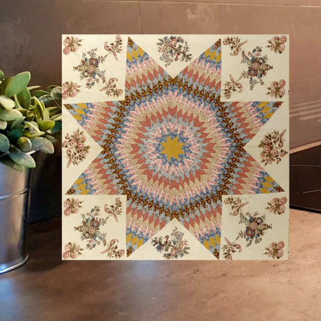 Carreau Courtepointe rustique en patchwork Étoile de Bethl (A colorful, rustic, vintage patchwork quilt pattern tile. Great for country home or modern farmhouse)