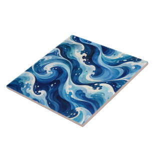 Carreau Coussin de jet abstrait Vagues de l'océan bleu Aqu