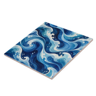Carreau Coussin de jet abstrait Vagues de l'océan bleu Aqu