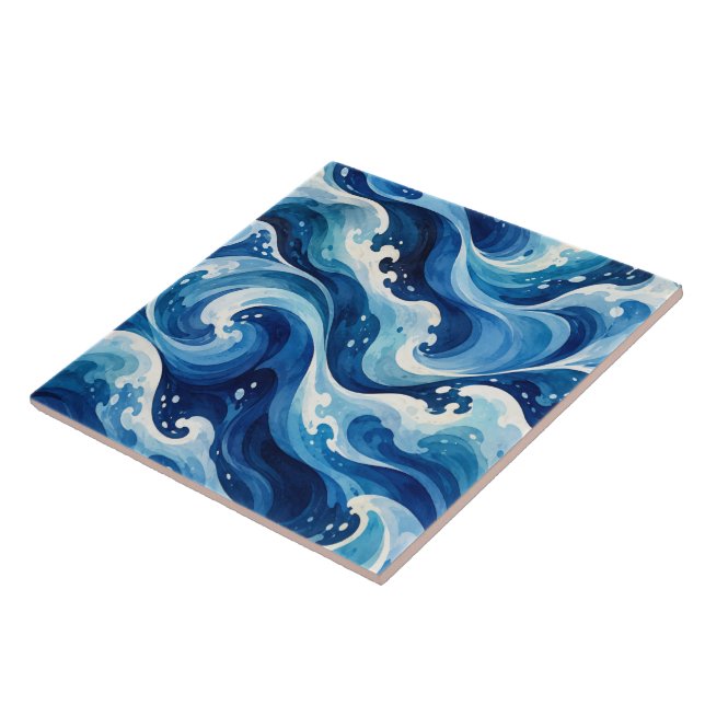 Carreau Coussin de jet abstrait Vagues de l'océan bleu Aqu (Côté)