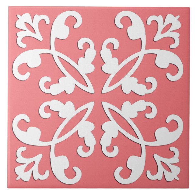Carreau Coutwork en dentelle - blanc sur azalea rose (Devant)
