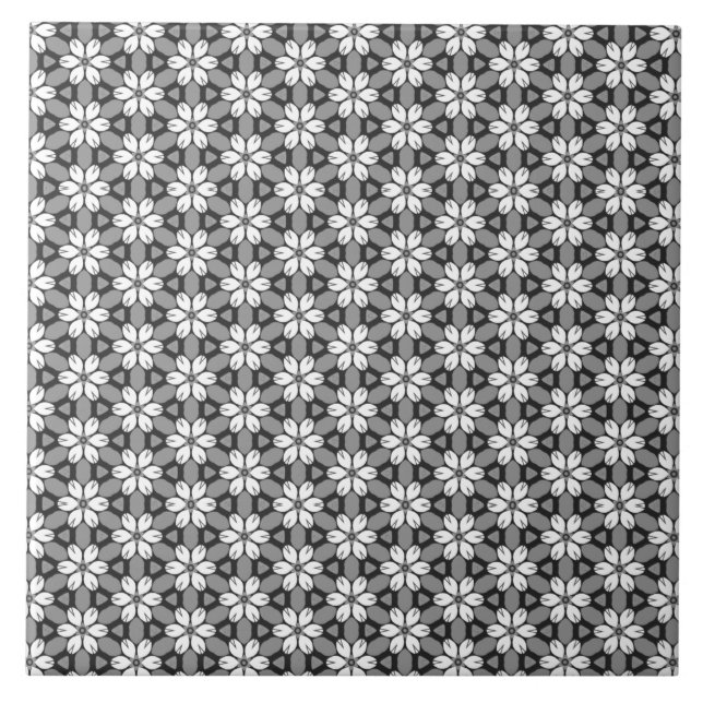 Carreau Couvercle floral gris, noir et blanc (Devant)