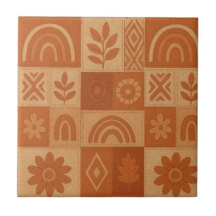 Carreau Couverture patchwork en terre cuite Floral Rustiqu