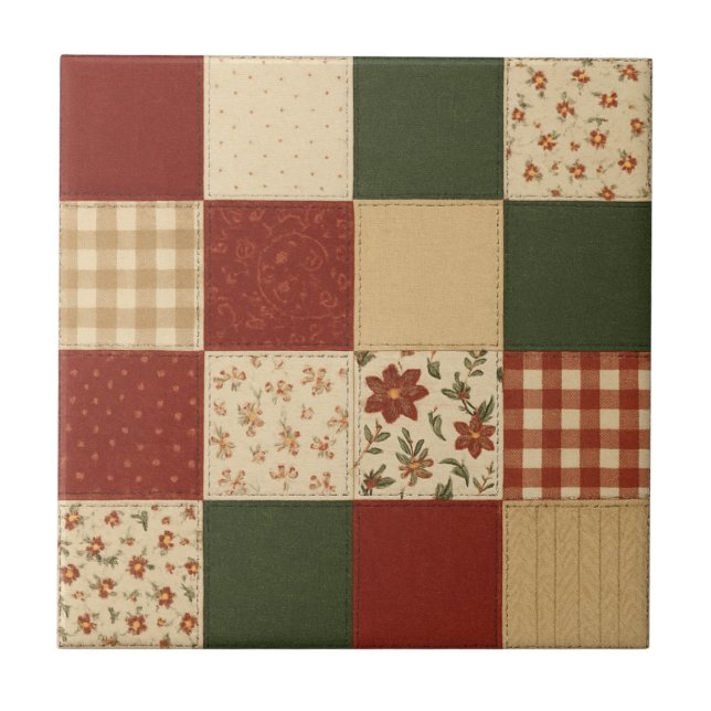 Carreau Couverture Piquée Rouge Vert Patchwork Floral Mais (Devant)