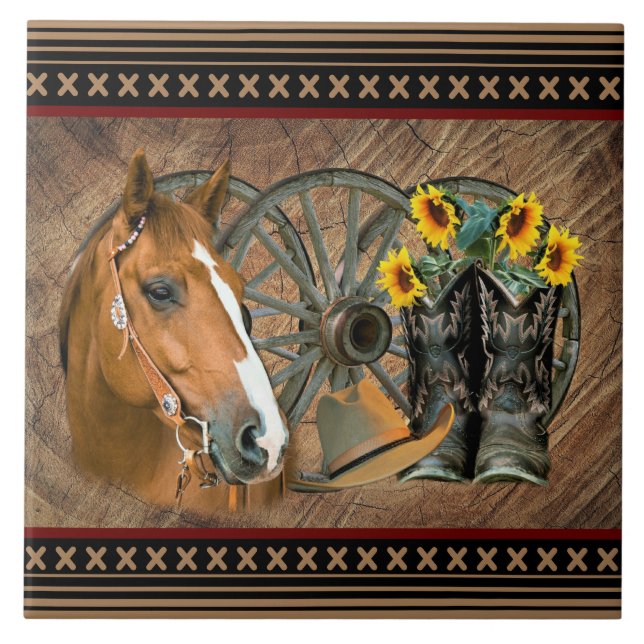 Carreau Cowboy de Western Horse Cowboy Cowboy Hat Wagon Wh (Devant)