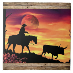 Carreau Cowboy et bouvillon longhorn