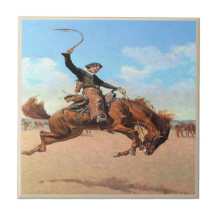 Carreau Cowboy occidental vintage montant le cheval