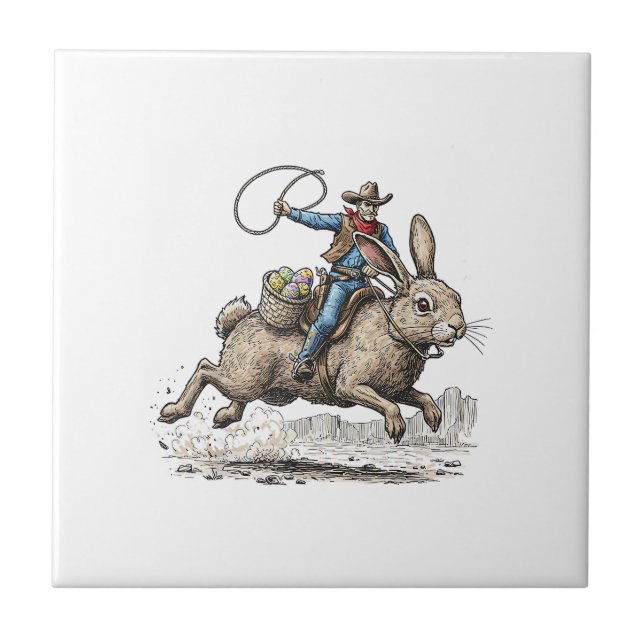 Carreau Cowboy Riding Easter Bunny Western Howdy Easter Fu (Devant)