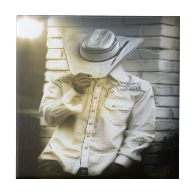 Carreau Cowboy Tenant Son Casquette (Devant)