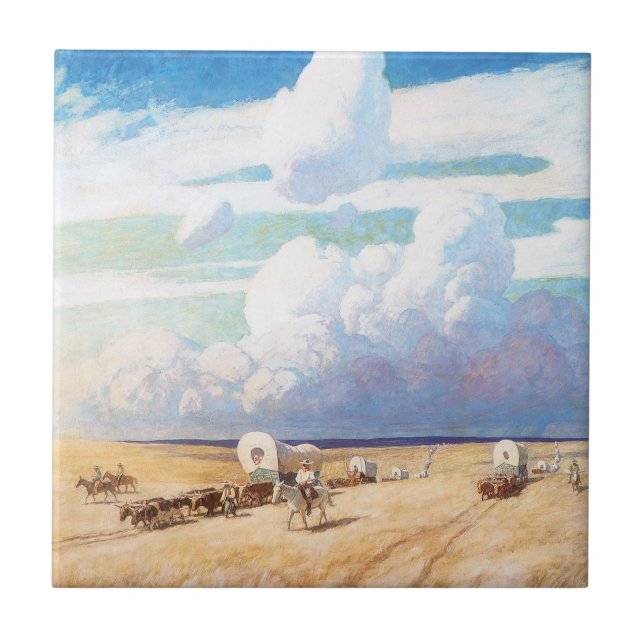 Carreau Cowboys occidentaux vintages, Wagons couverts par  (Devant)