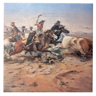 Carreau Cowboys roping un boeuf, 1897 (huile sur la toile)