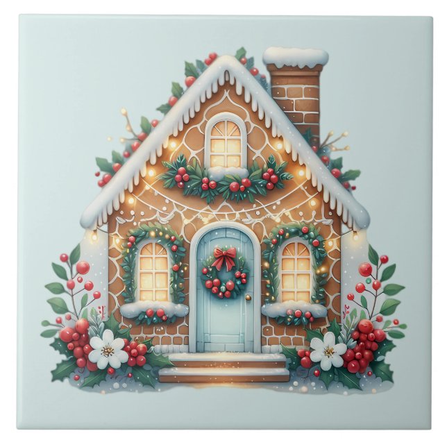 Carreau Cozy Gingerbread House Holiday Illustration (Devant)