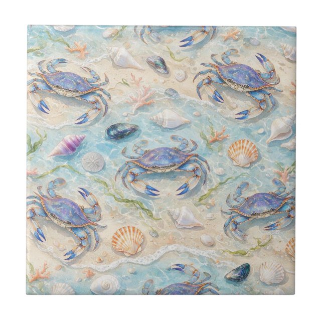 Carreau Crabe Bleu & Coquillages (Devant)