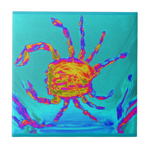 Carreau Crabe cool Bord de mer Art Bleu Mer