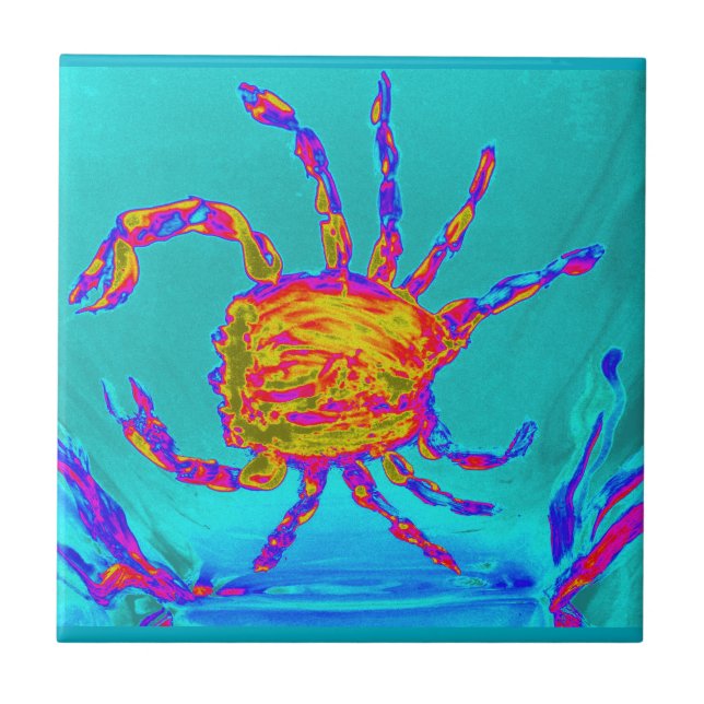 Carreau Crabe cool Bord de mer Art Bleu Mer (Devant)