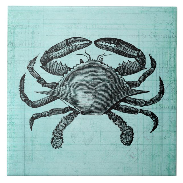 Carreau Crabe marine Art antique Conception de papier Turq (Devant)