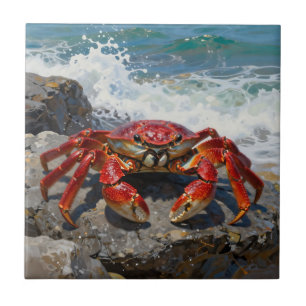 Carreau Crabe rouge vibrant Vagues océaniques