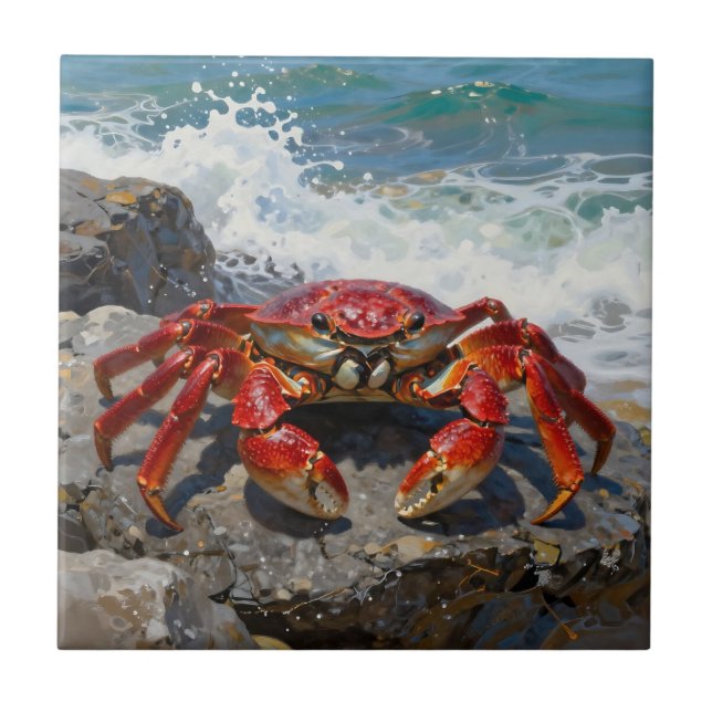 Carreau Crabe rouge vibrant Vagues océaniques (Devant)