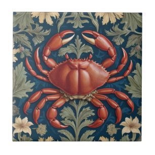 Carreau Crabe style William Morris Océan marin Animal mari